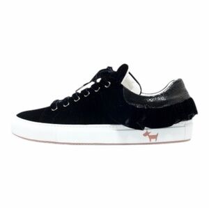 L'Autre Chose Made in Italy Black Ruffled Velvety Lace-Up Sneakers Size 37/US 7